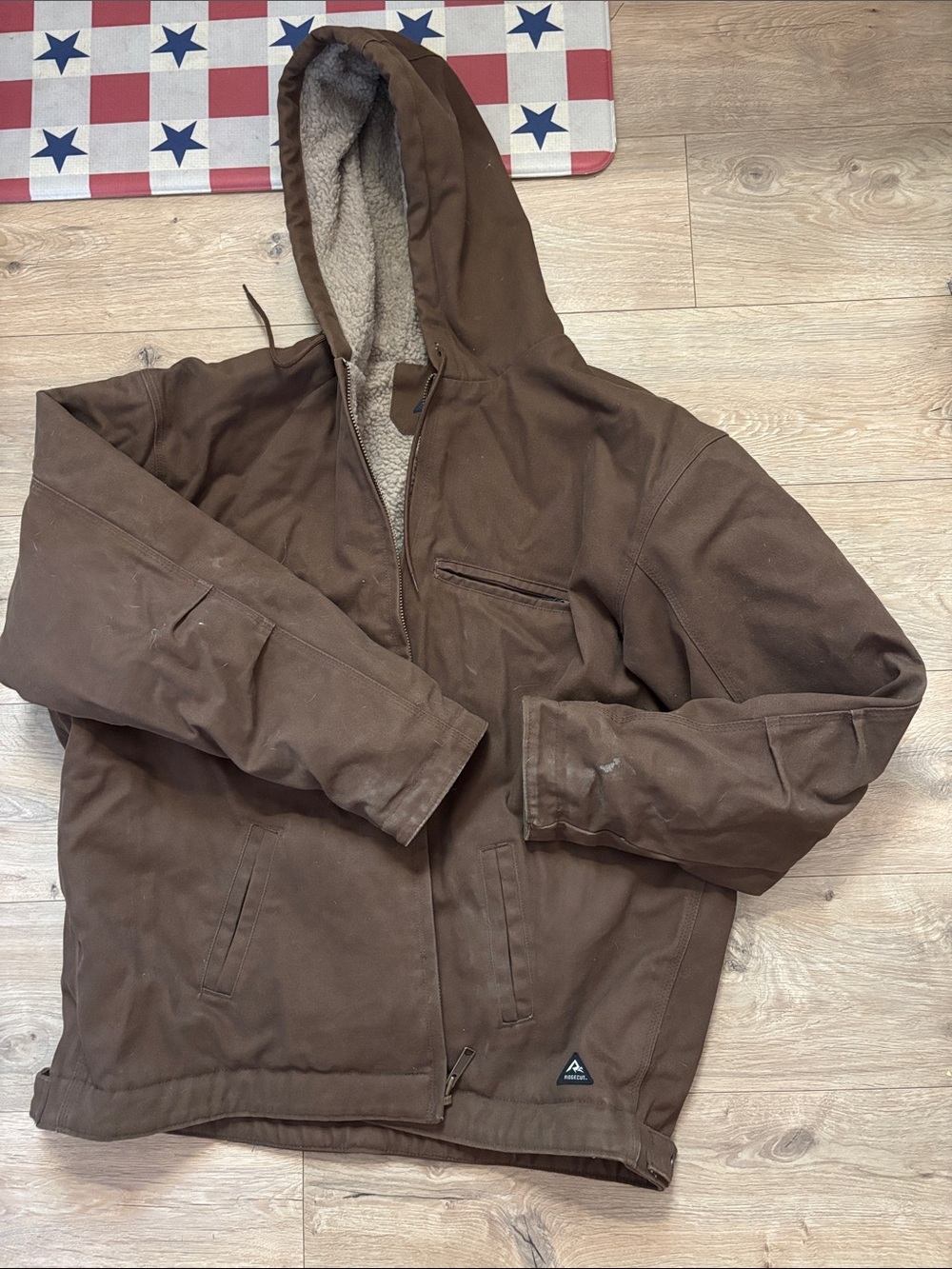 Men's Brown Hooded Sherpa-Lined Work Coat